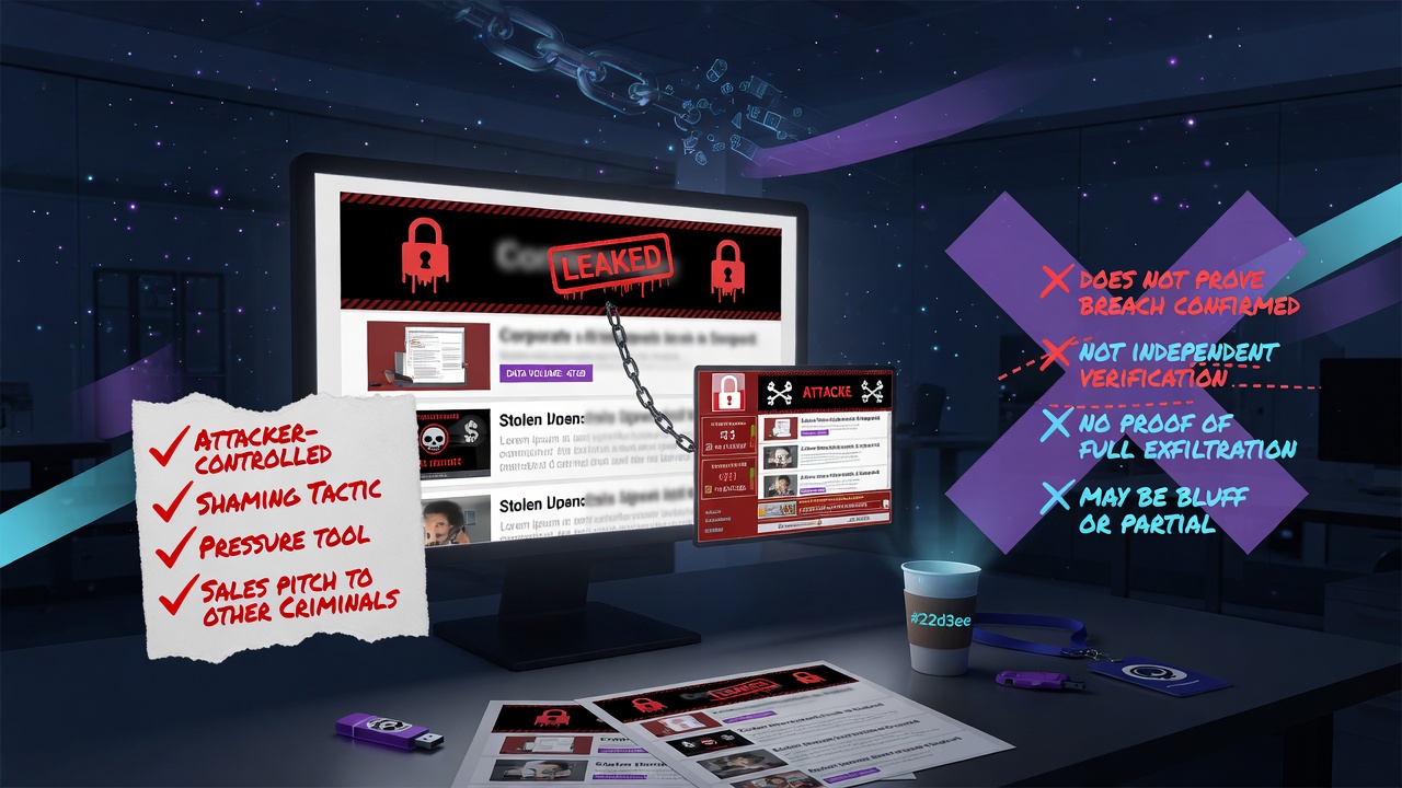 What a ransomware leak-site listing does and does not establish