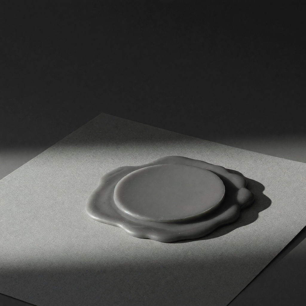 A blank wax seal pressed onto a pale sheet of paper.