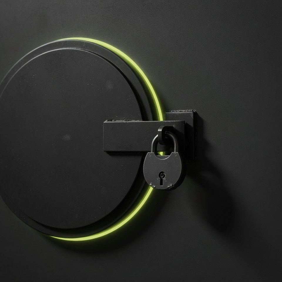 A sealed vault door traced with a line of light — your data locked down and kept gone