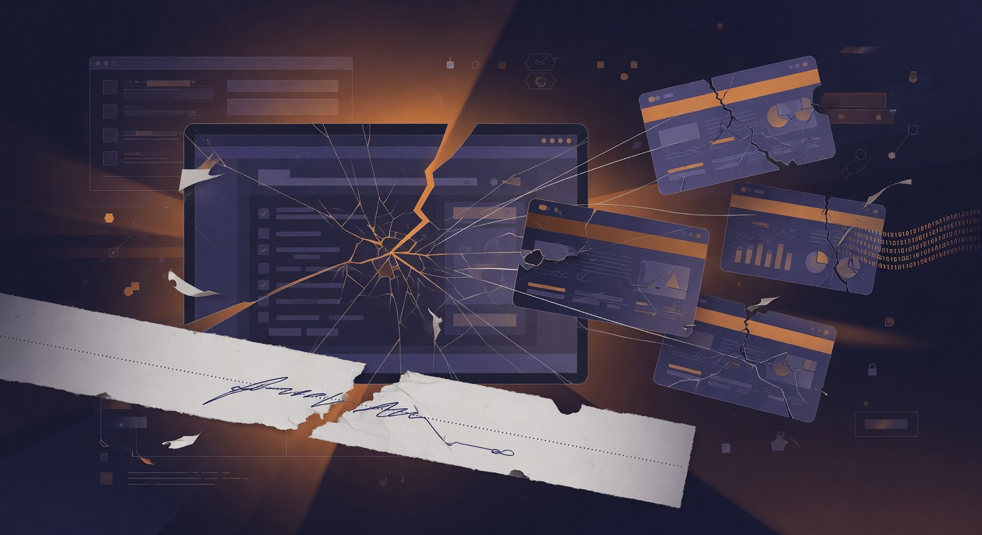 Lending platform logo with credit-card breach overlay